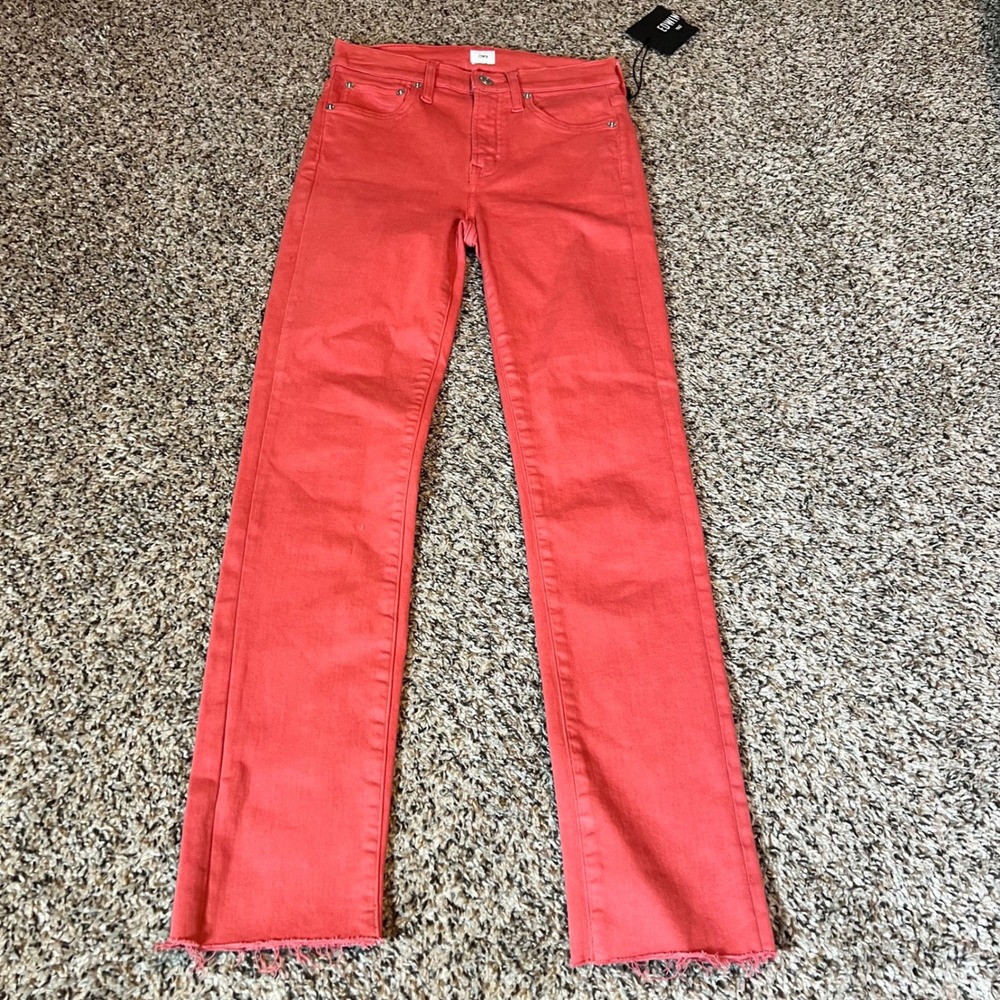 EDWIN Women Coral Red High Rise Raw Hem Straight Leg Jeans Size 26